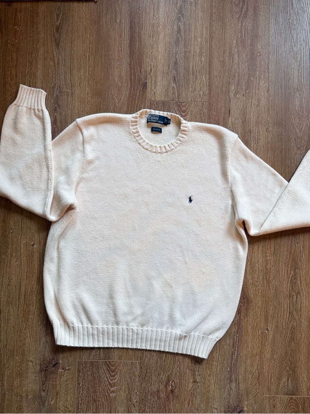 RARE 90s Polo by Ralph Lauren Cream Crewneck Cotton Sweater Preppy Quiet Luxury